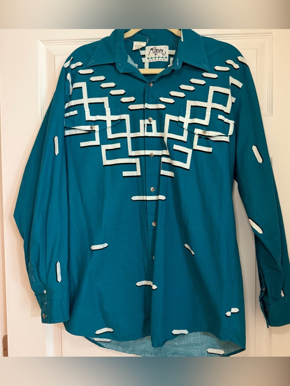 Roper Teal Western Shirt with White and Black Trim